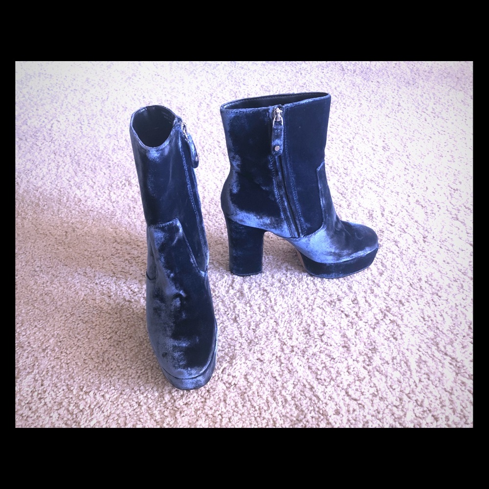 Blue velvet platform boots - never worn.